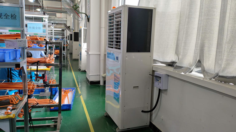 工業(yè)車間整體制冷降溫，應(yīng)用工業(yè)省電空調(diào)-立式軸流柜機