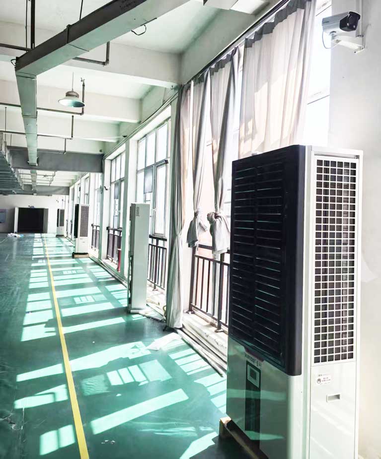 紡織車間制冷降溫，可應(yīng)用蒸發(fā)冷省電空調(diào)-立式軸流雙風口柜機